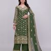 Green Heavy Embroidered Palazo Suit